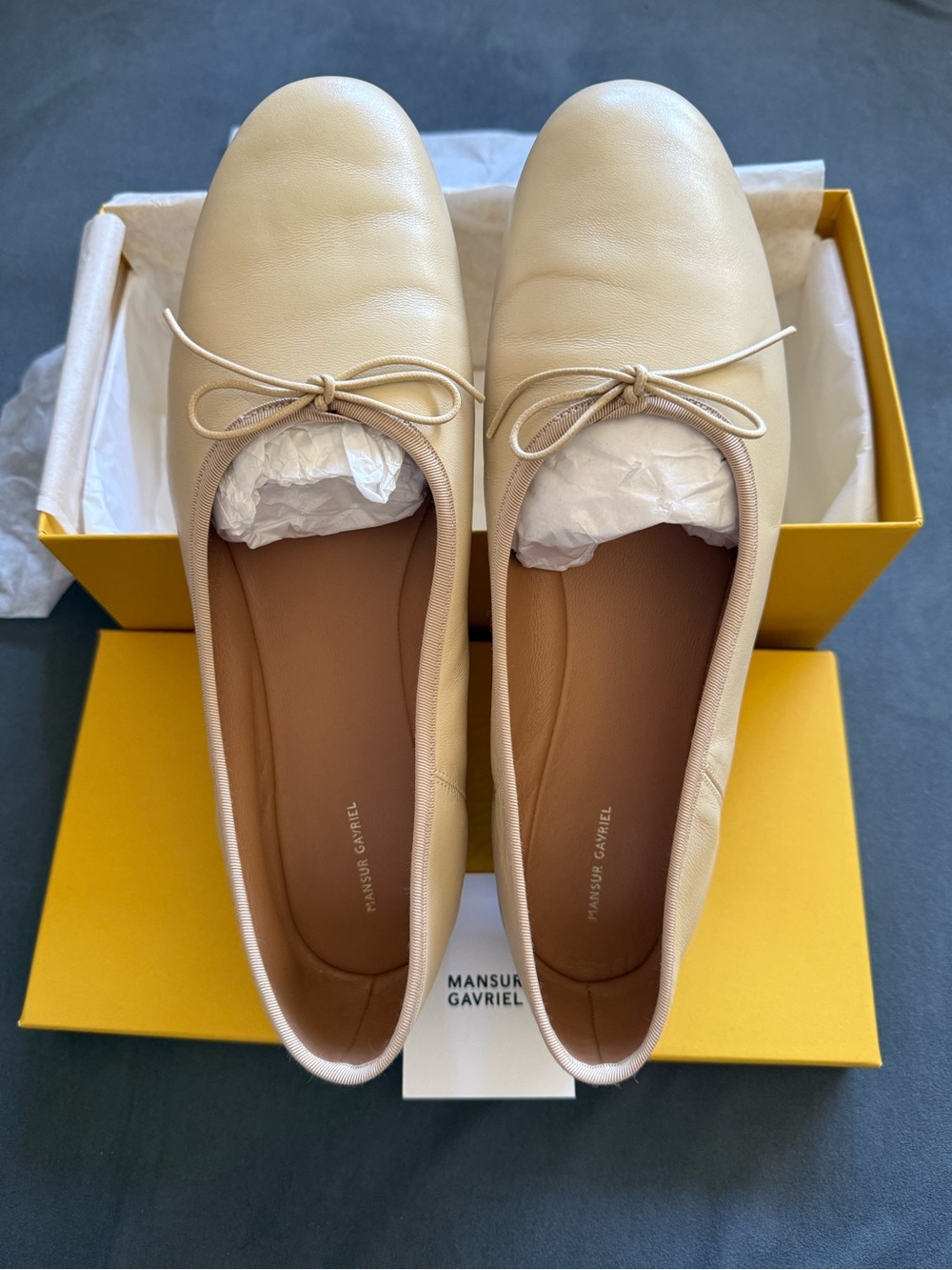 Beige/“Dune” Mansur Gavriel Italian lambskin Leather Ballet Flats